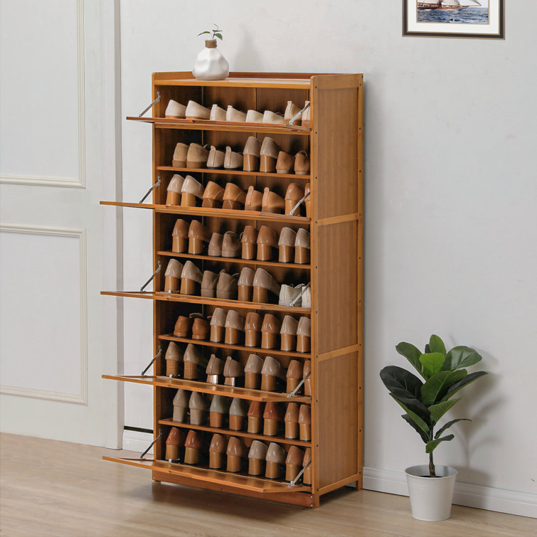 36 Pair Shoe Storage Cabinet 9 Layers Wood Shelf With Flip Drawers Tabletop